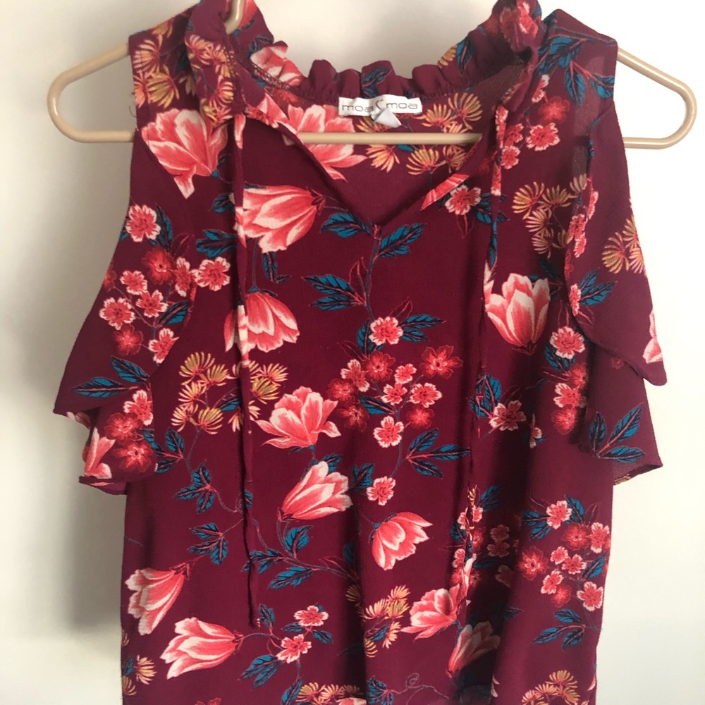Flowered Cold Shoulder Blouse